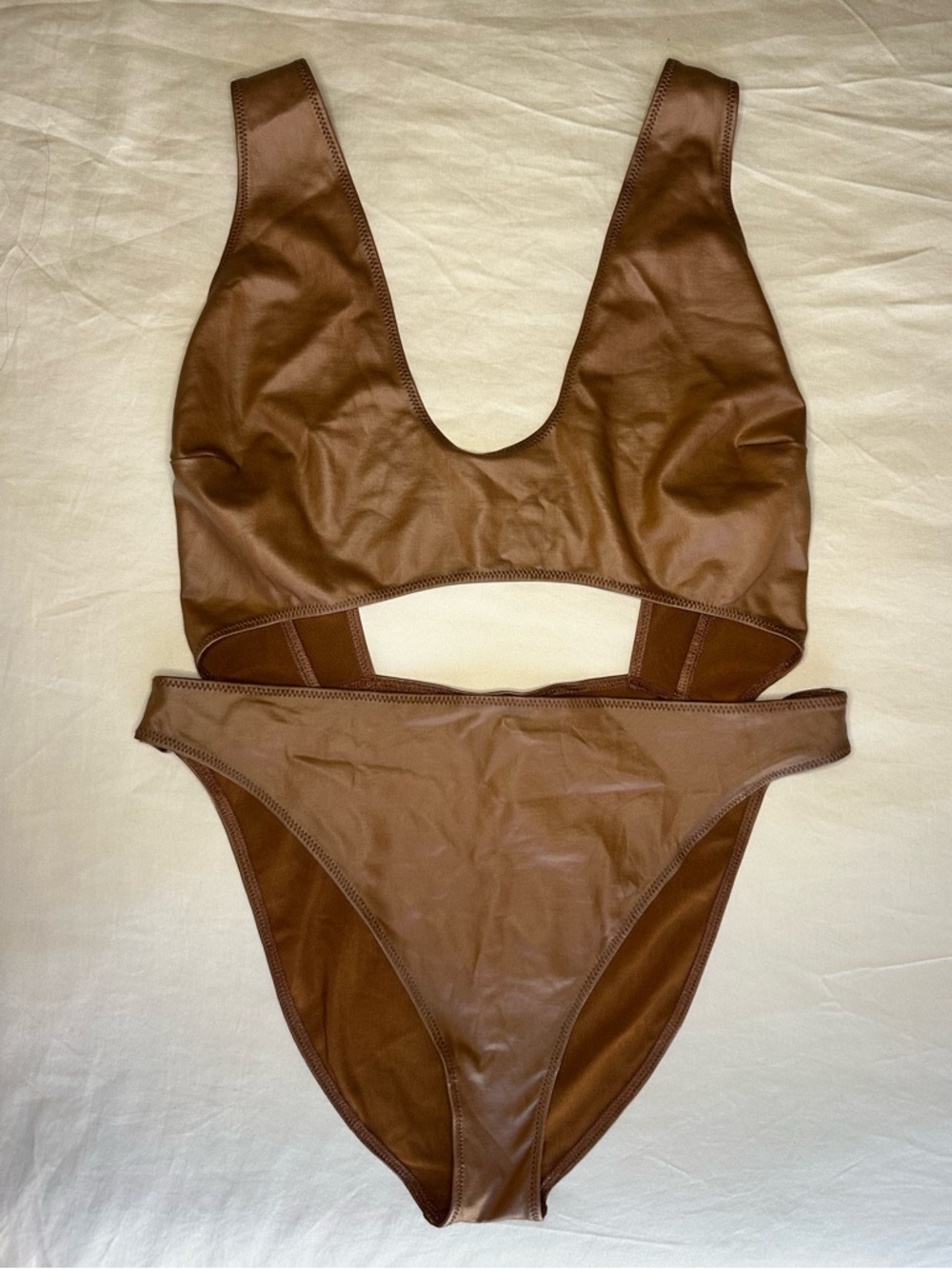 Skims Wet Jersey Cutout One Piece Swimsuit Bodysuit Copper 2XL NWT - Picture 2 of 11